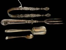 Pair of George III cast arm sugar tongs, maker A.B.