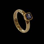 Cushion cut tanzanite 9 carat gold ring, the stone 1.68 carats, size V, with certificate.