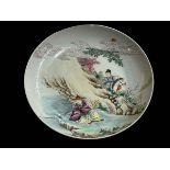 Chinese Famille Rose saucer dish beautifully painted with equestrian and figure fishing by