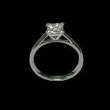 Princess cut diamond solitaire ring set in 18 carat white gold, the diamond approximately 1 carat,