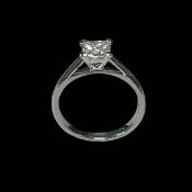 Princess cut diamond solitaire ring set in 18 carat white gold, the diamond approximately 1 carat,