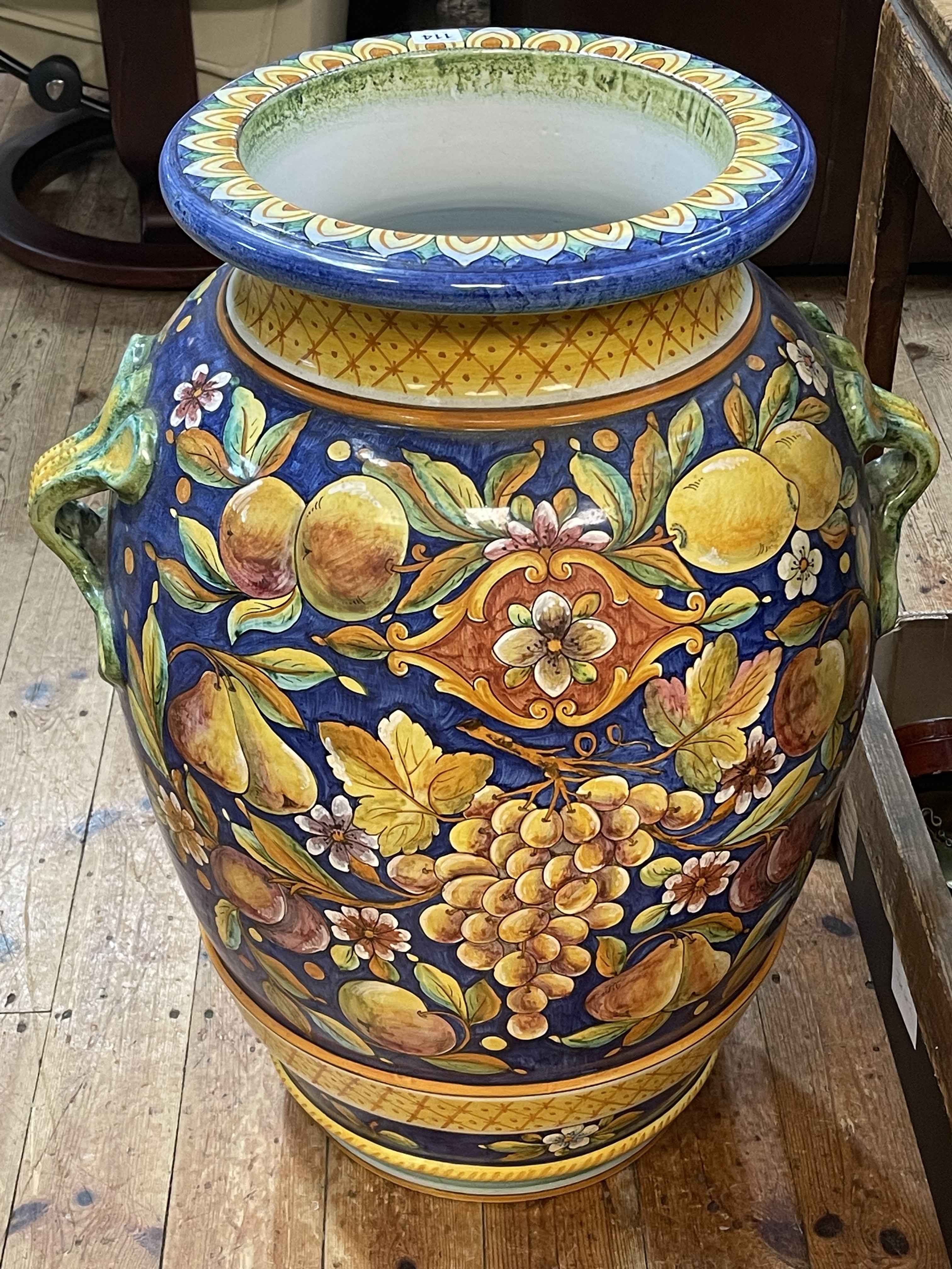 Large Majolica style vase, 78cm high.