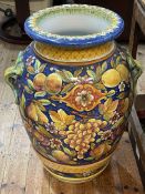 Large Majolica style vase, 78cm high.