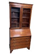Edwardian inlaid mahogany bureau bookcase on bracket feet, 194cm by 90cm by 41cm.