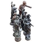 Collection of ten figure sculptures including Spelter.