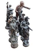 Collection of ten figure sculptures including Spelter.