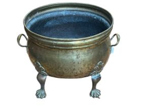 Brass footed coal bucket with handles, 39cm.