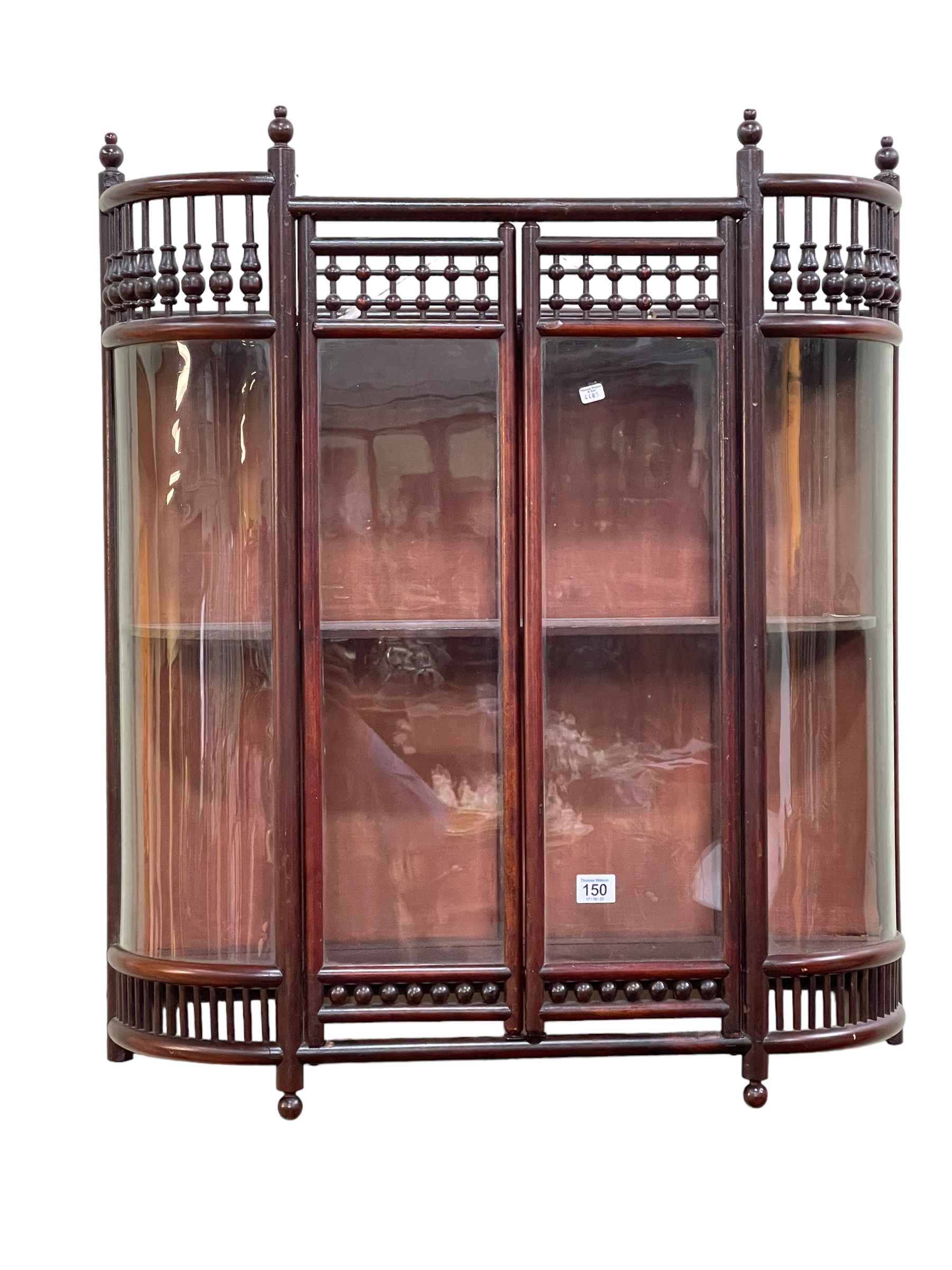 Two door bow end glazed wall cabinet, 80cm by 68cm.