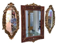 Pair oval gilt framed wall mirrors, 80cm by 35cm.