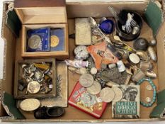 Box of collectables, coins, jewellery, etc.