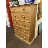 Pine chest of two short above four long drawers on plinth base, 151.5cm by 103cm by 42cm.