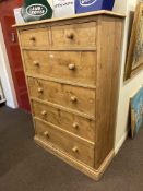 Pine chest of two short above four long drawers on plinth base, 151.5cm by 103cm by 42cm.