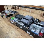 Large collection of electrical items including printer, laptops, speakers, accessories, etc.
