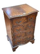 Small mahogany serpentine front four drawer chest on bracket feet, 40cm by 48cm by 72cm.