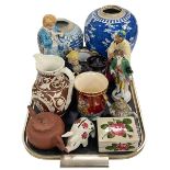 Weymss box, Plichta pig, two Chinese ginger jars, Chinese teapots, figurines, Victorian jug, etc.