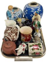 Weymss box, Plichta pig, two Chinese ginger jars, Chinese teapots, figurines, Victorian jug, etc.