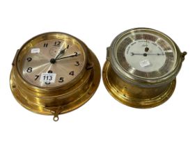 Brass ships barometer and clock.