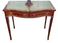 Mahogany serpentine front two drawer side table raised on square tapering legs, 55cm by 91.