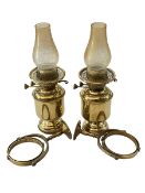 Pair of nautical oil lamps with gimbals, British made.