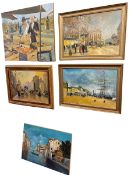 Five Cavan Corrigan (British B1942) oil paintings, three in gilt frames, two unframed.