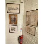 Gilt framed Whitby watercolour, J Degnan Richmond print, Backhouse & Co print and two map prints.