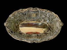 Victorian silver bon bon dish embossed and pierced, Sheffield 1892, 18cm across.