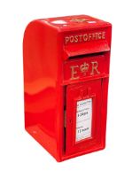 Cast post box and keys, 56.5cm by 24cm by 38cm.