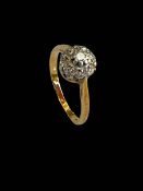 Diamond nine stone 18 carat gold ring, size M.