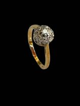 Diamond nine stone 18 carat gold ring, size M.