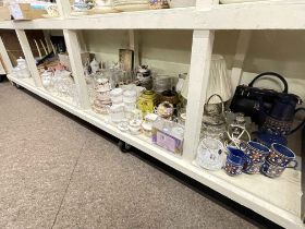 China teawares including Paragon, Royal Albert Country Roses, various china, glassware, jewellery,