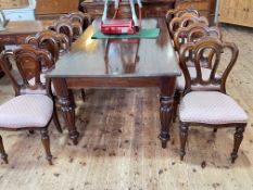 Large Barker & Stonehouse mahogany single top dining table on turned reeded legs and eight