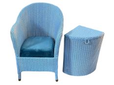 Blue Lloyd Loom bedroom chair and corner linen bin.