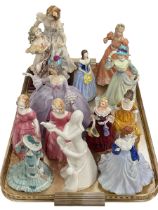 Assorted figurines including Franklyn Porcelain Marianne the Minuet, Coalport, Royal Worcester, etc.
