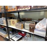Collection of vintage radios, cassette players, car radios, etc.