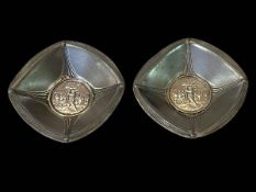 Pair of silver golf medals set in pewter dishes, Holmes Ramsden c1912.