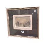 Mary Dugdale c1820, pencil sketch of a coastal town, framed, 35cm by 39cm including frame.