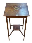 Edwardian mahogany, chequer inlaid and painted occasional table, 71cm by 38cm by 38cm.