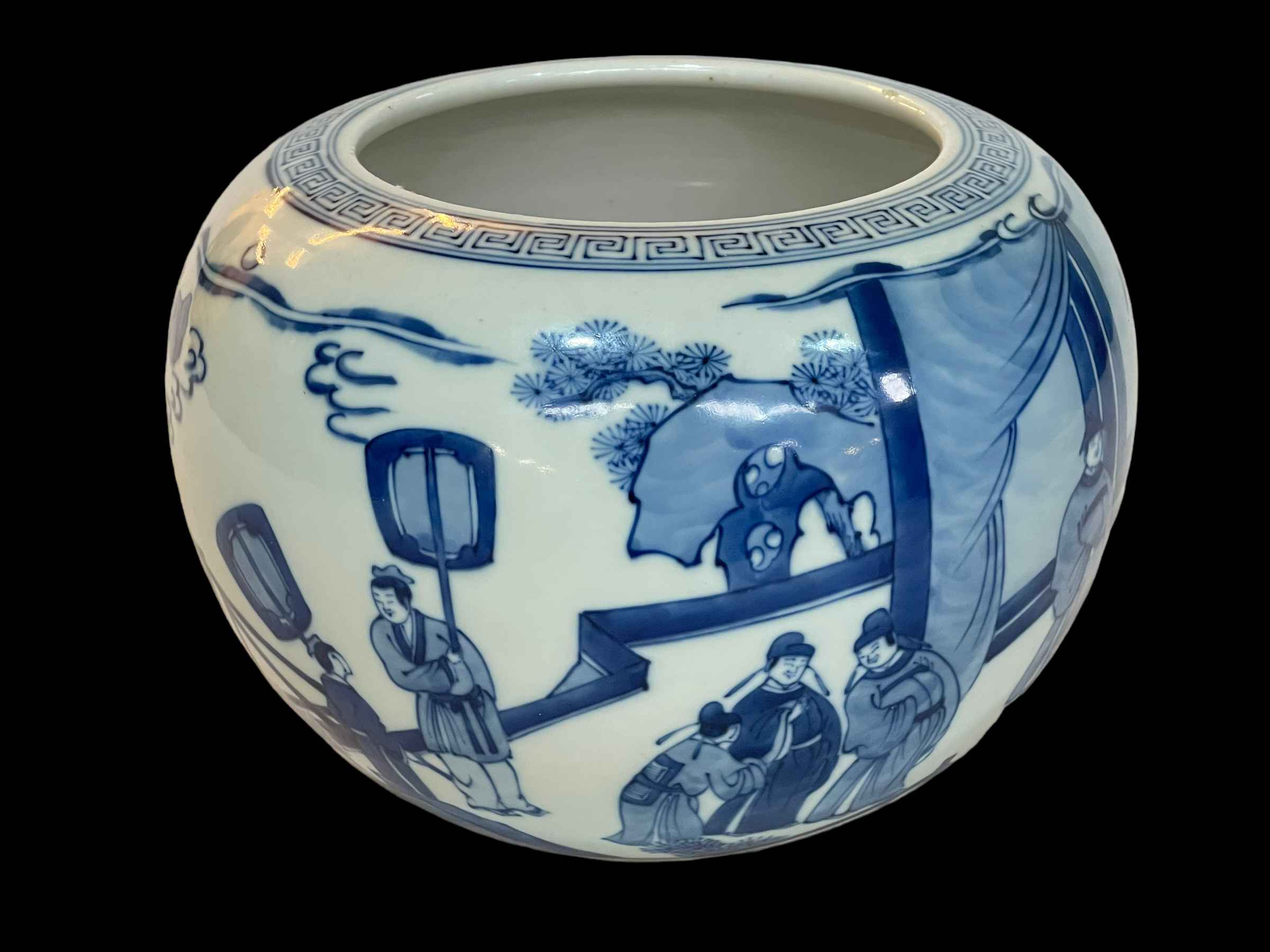 Chinese blue and white bowl decorated with figures in various scenes, six character mark to base, - Image 2 of 4