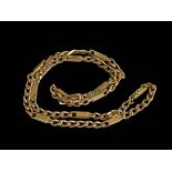 9 carat gold flattened chain and block link necklace, 50cm.