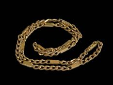 9 carat gold flattened chain and block link necklace, 50cm.