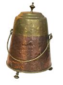 Ornate beaten copper and brass coal bin, 44cm.