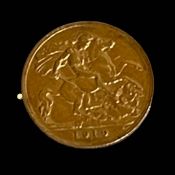 George V 1910 gold half sovereign.