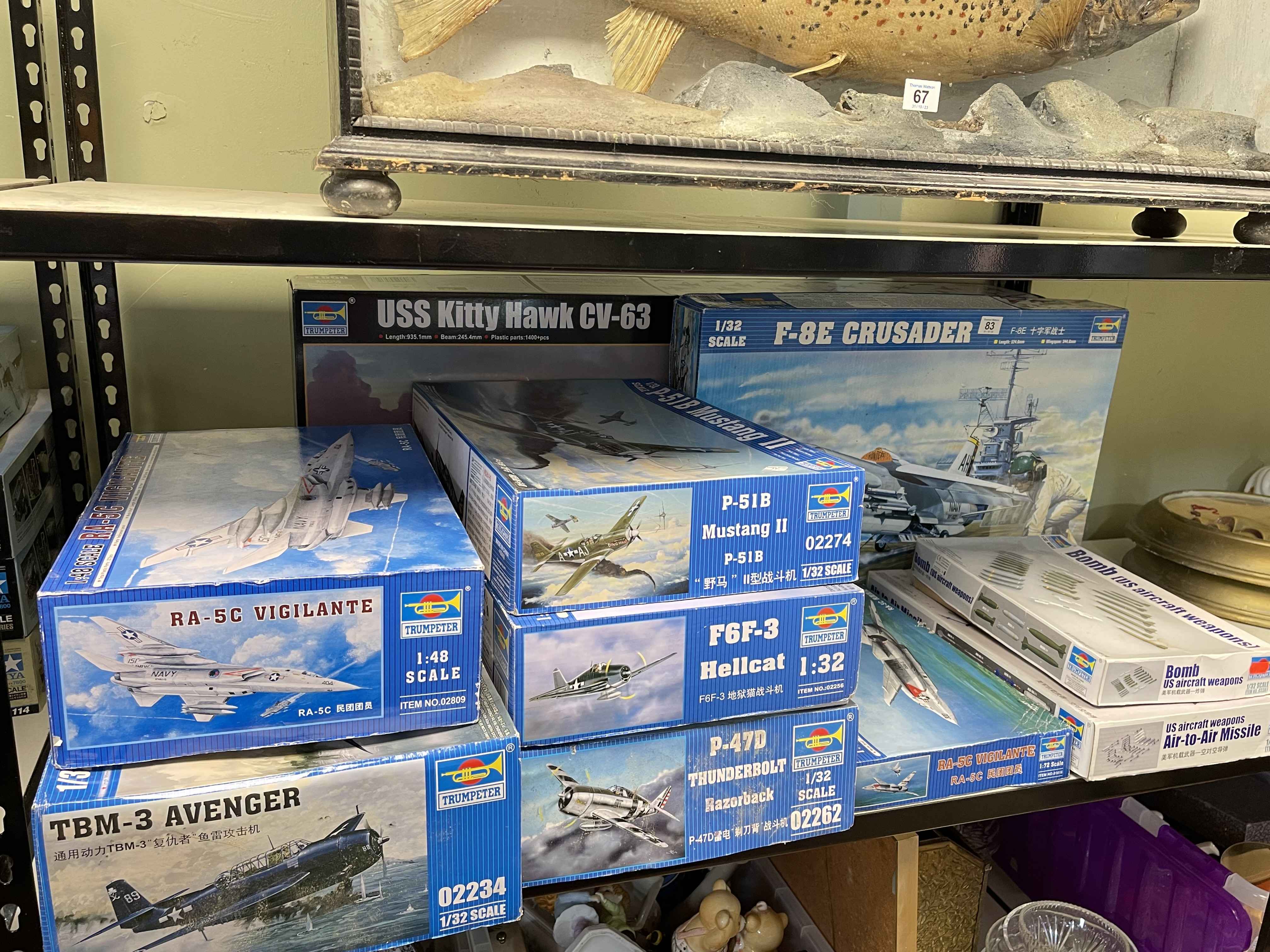 Collection of Trumpeter military aircraft model kits.