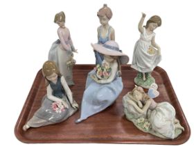 Six Lladro figurines, Garden Dance, Pocket Full of Wishes, Basket of Love, Nostalgia,