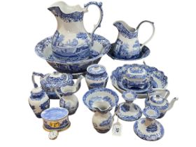 Collection of Spode Italian blue and white including wash bowl and jug, teapot, etc.