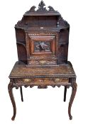 Victorian carved oak writing cabinet,