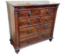 Victorian mahogany chest of two short above three long graduated drawers on bun feet,