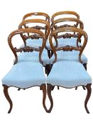 Set of six cabriole leg parlour chairs with serpentine front seats.