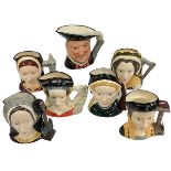 Seven Royal Doulton character jugs, Henry VIII and Six Wives.