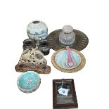 Chinese ginger jar, pair of Japanese bronze vases, bronze and glass inkstand, etc.